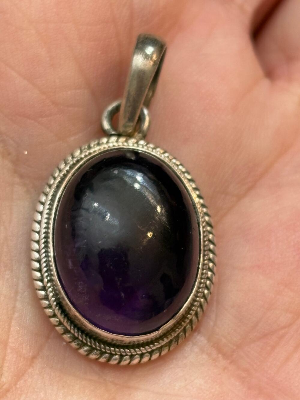 Sterling Silver Amethyst Cabochon Pendant – Tested Confirmed .925 and Amethyst